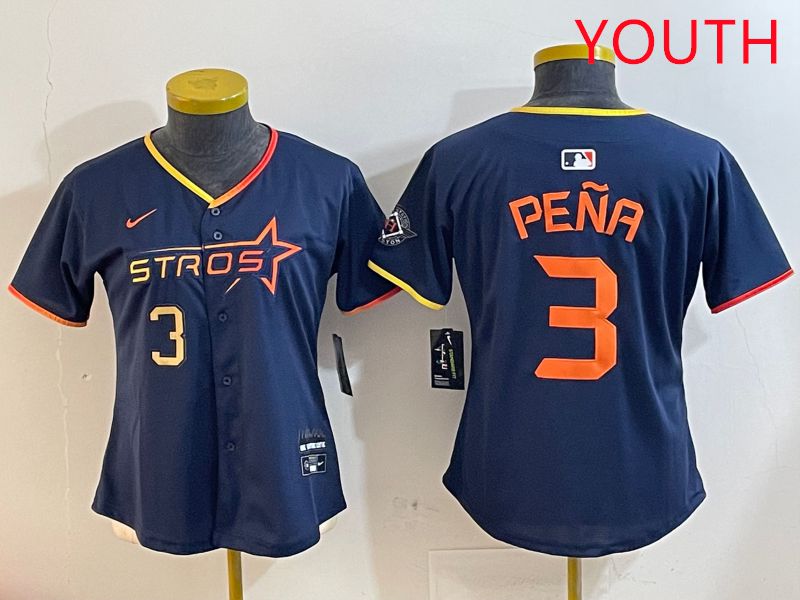 Youth Houston Astros #3 Pena Drak Blue Three generations Joint Name 2025 Nike MLB Jersey style 4102
